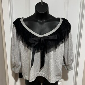 Maeve Knit Top with Black Lace and Bow